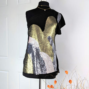 BEBE Sequins One shoulder Top Sz S